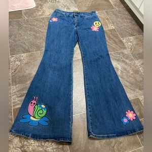 Wide leg embroidered bell bottoms